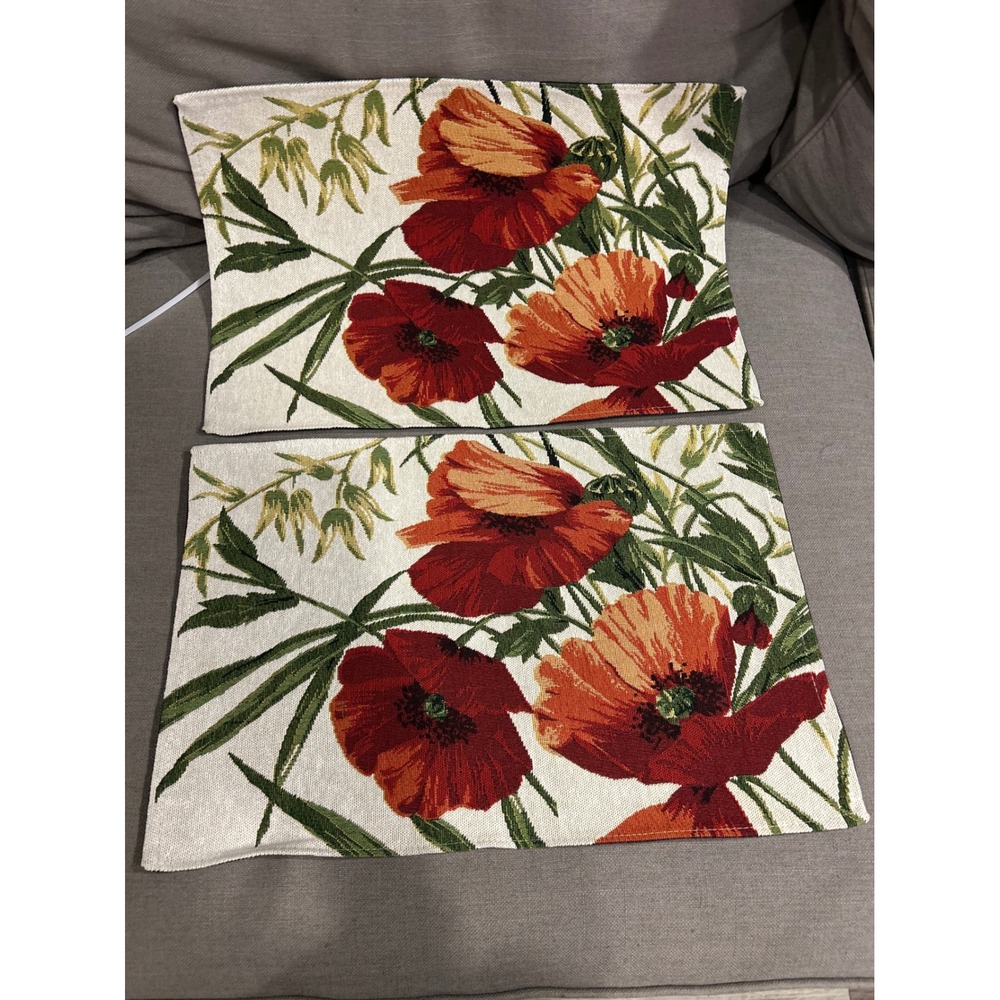 Croft & Barrow Floral Tapestry Placemats Set of 2 Red Poppy Botanical